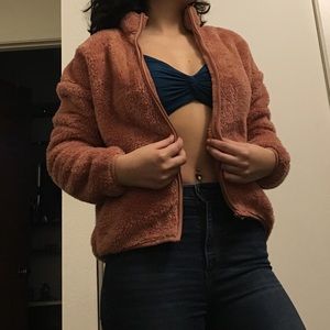 Pink faux fur jacket